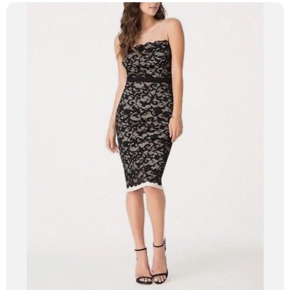 NWOT  BEBE LACE OVERLAY DRESS - MIDI - - Picture 1 of 12